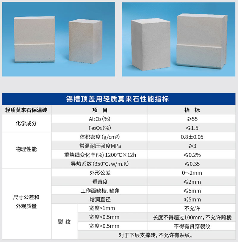 錫槽頂蓋用0.8輕質(zhì)莫來(lái)石磚
